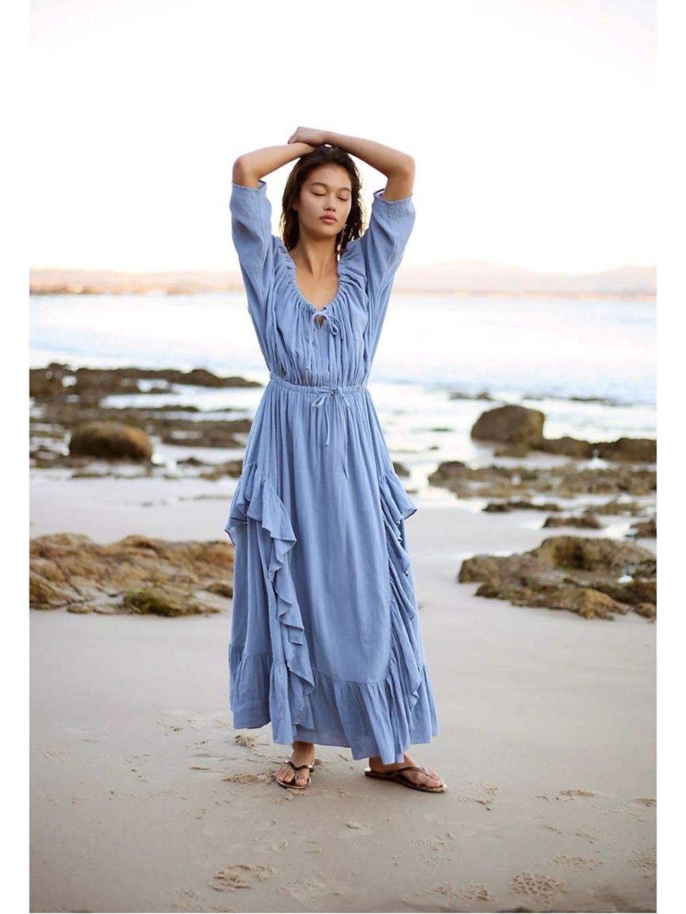 Free People Bohemian Witchy Ethereal Billowy Maxi Dress Blue Suede Size XL NWT - Picture 5 of 13